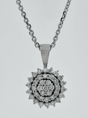 14K white gold pendant necklace, flower model set with completely natural diamonds, with a 
