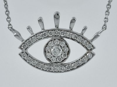 14K white gold necklace set with completely natural diamonds weighing 0.35 carats in clean VS 