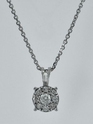 14K white gold necklace set with completely natural diamonds. PAVE circle with a total weight 