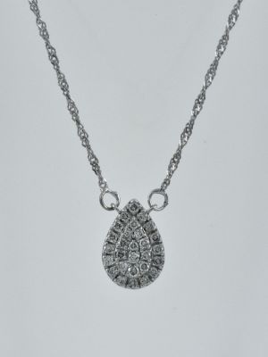 A large drop pendant necklace set with natural diamonds weighing 0.15 carats, all in clarity VS 