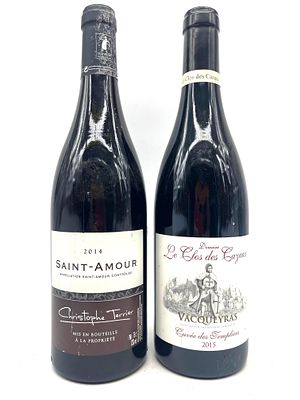 Wine Lots 2 Bottles Saint Amour 2014 and Le Clos de Cazaux 2015 Vacqueiras (France)
