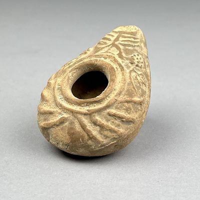 Byzantine Judaica Oil Lamp 4th-8th Century CE. Ancient Byzantine oil lamp, depicting a seven 