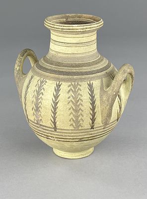 Iron Age Cypriot Bichrome Amphora 600-475 BCE. An ancient Cypriot bichrome amphora, the body 