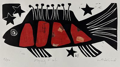Laura DeLind (American, b. 1947) Lionocut Print. Laura B. DeLind (American, b. 1947), "Flying 