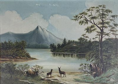 Late 19th C. American Landscape Oil Painting. American oil painting on stretched canvas 