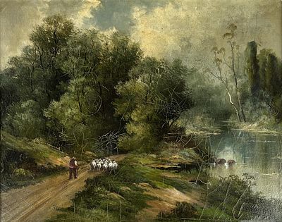 W.P. Wink (Am. 20th C.) Oil Painting Wabash River. W.P. Wink (American, active early 20th 