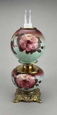 Victorian Hand Painted Electrified Parlor Lamp. Antique Victorian Era parlor or "Gone With the 
