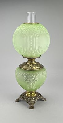 Victorian Uranium Glass Oil Parlor Lamp. Antique Victorian Era parlor or "Gone With the Wind" 