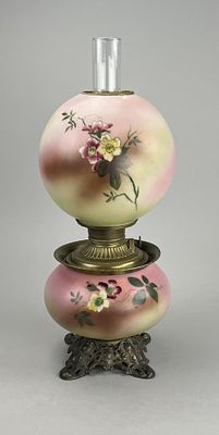 Victorian Hand Painted Double Light Parlor Lamp. Antique Victorian Era parlor or "Gone With the 