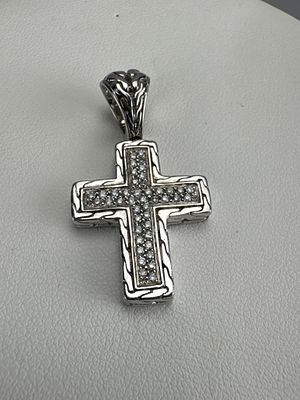 John Hardy Pave Diamond Silver Cross Pendant. Marked JH 925, has approx. 43 small diamond chips 