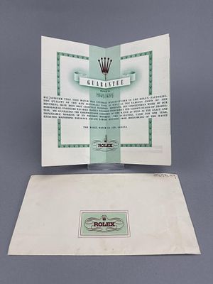 Rolex Watch Co. Watch No. 567839 Paperwork Only. Paper and envelope.