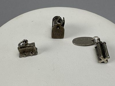 Sterling Beau Mailbox and 2 Silver Souvenir Charms. Signed BEAU STERLING mailbox with heart 