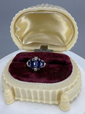 10K WG Ladies Simulated Sapphire & Diamond Ring. Marked 10K on shank. Ring size 5 1/2 and weighs 