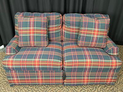 Thomasville Plaid Upholstered Sleeper Loveseat. Thomasville loveseat upholstered in plaid fabric 