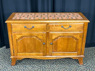 Wooden Sideboard with Tiled Top by Jasper Cabinet. Wooden sideboard with two drawers and two 