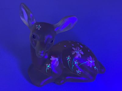 Fenton Glass Hand-Painted Deer Figurine. Fenton glass deer figurine with a satin finish, adorned 
