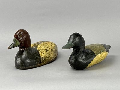 Hand-Carved Canvasback Drake Pair, 14". Pair of hand-carved wooden Canvasback drake decoys. Each 