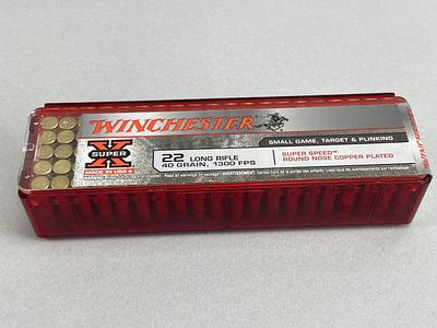 Winchester Super-X .22LR Ammo, 100 Rounds. Unopened box of Winchester Super-X .22 Long Rifle 