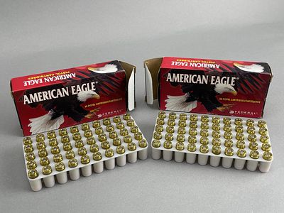 .380 Auto American Eagle Ammo, 100 Rounds. Two boxes of Federal American Eagle .380 Auto 