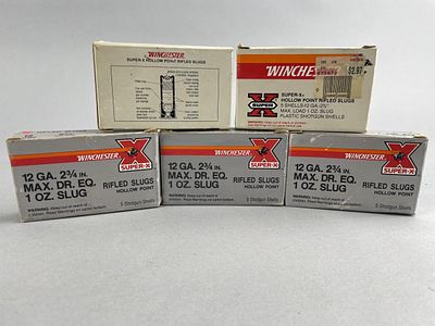 Winchester 12ga Rifled Slugs, 5 Boxes. Five boxes of Winchester Super-X 12-gauge rifled slugs 