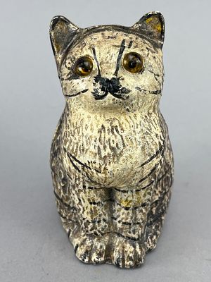 Vintage Cast Iron Cat Still Bank 4". Vintage cast iron cat-form still bank, painted finish with 