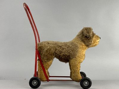Lines Bros. Pull-Along Toy Dog, Ireland. Vintage Lines Bros. (Ireland) pull-along toy dog with a 