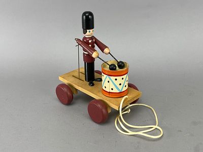 Vintage Soldier Pull Toy with Drum. Vintage wooden pull toy featuring a marching soldier figure 
