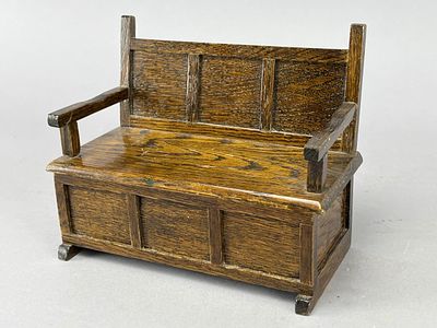 Bench Jewelry & Music Box, 6in. Miniature wooden bench-style jewelry box with integrated lid and 