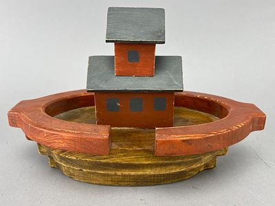 Handmade Wooden Noah's Ark Playset, 6.5". Vintage handmade Noah’s Ark wooden playset featuring a 