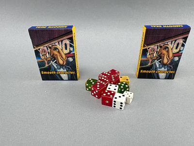 Camel Playing Cards & Dice, Smooth Character. Lot includes two Camel-branded playing card decks 