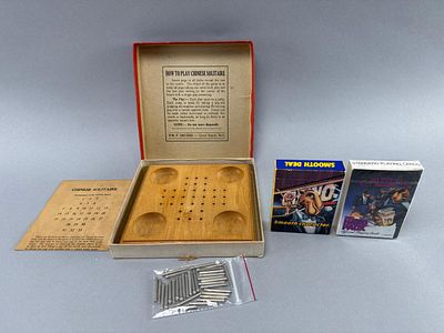 Vintage Drueke Chinese Solitaire + Cards. Vintage Chinese Solitaire game set by Wm. F. Drueke of 