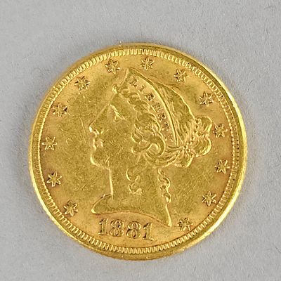 1881 U.S. $5 Liberty Head Gold Half Eagle. 1881 $5 Liberty Head Gold Half Eagle, Philadelphia 