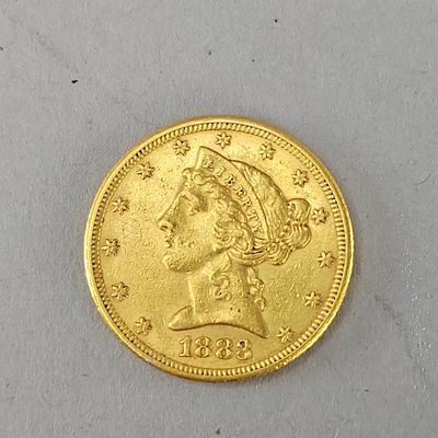 1883 U.S. $5 Liberty Head Gold Half Eagle. 1883 $5 Liberty Head Gold Half Eagle, Philadelphia 