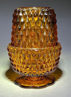 Indiana Glass Diamond Point Amber Fairy Lamp. Amber diamond point pattern glass fairy lamp 