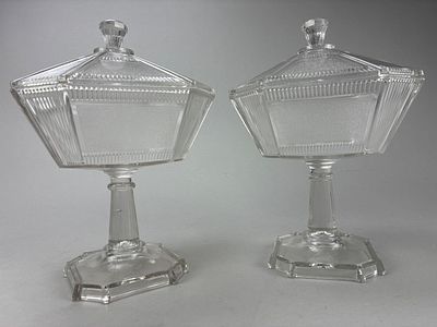 Bryce Brothers EAPG Lidded Compotes Pair. Bryce Brothers, Pittsburgh and Hammondsville 