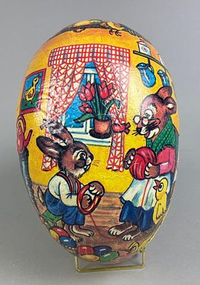 Papier-M&acirc;ch&eacute; Easter Egg 12”. Vintage papier-m&acirc;ch&eacute; Easter egg featuring vibrant, hand-painted 