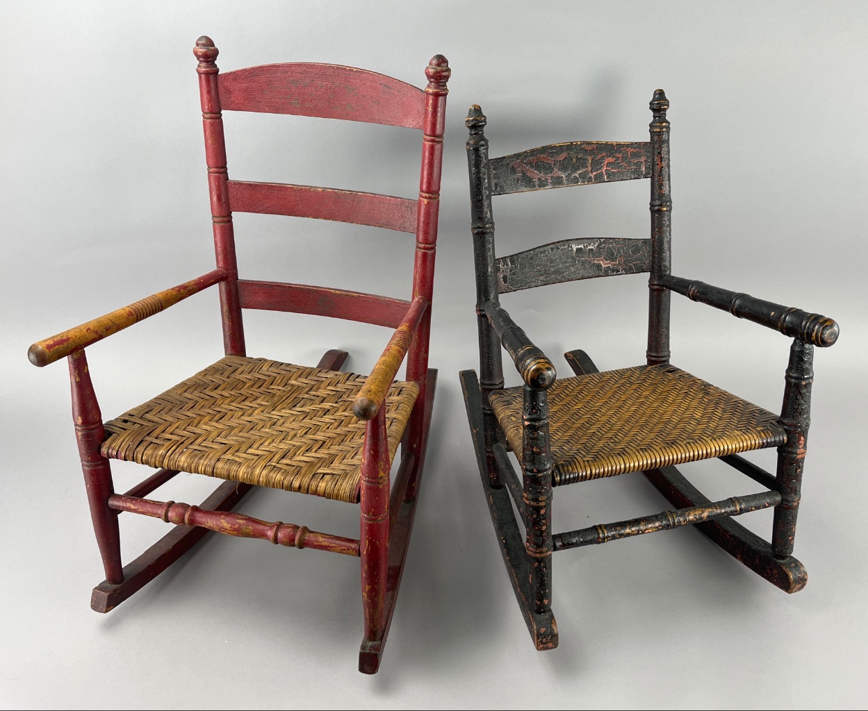 Lot 174 – Child’s Ladder-Back Rocking Chairs, Red and Black Painted ...