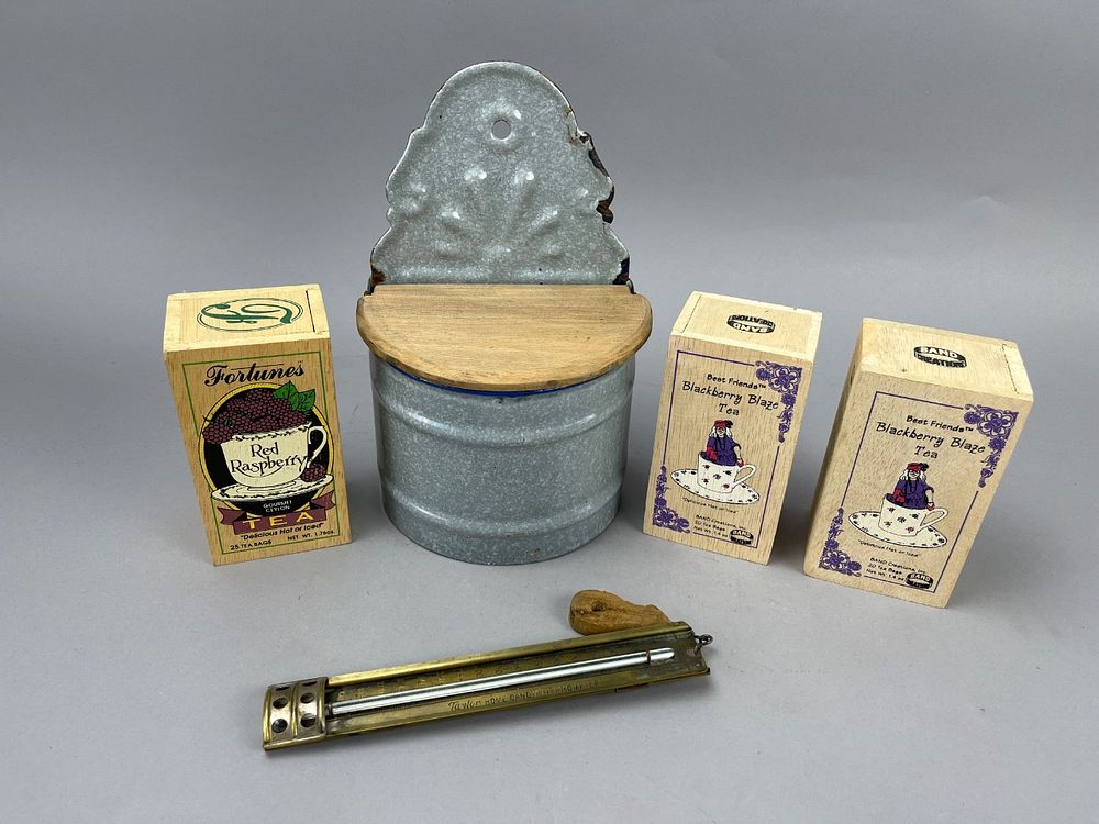 Lot 463: Taylor Home Candy Thermometer with Tea Boxes and Container