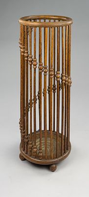 Late Victorian Stick & Ball Umbrella & Cane Stand. Late Victorian or Edwardian oak stick and 