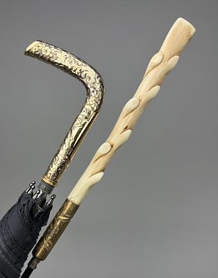2 Antique Umbrellas Gold Filled & Antler. Two antique umbrellas, one with an antique handle with 