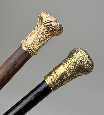 2 Antique Gold Filled Canes. Two antique canes both with engraved floral and scroll work and 