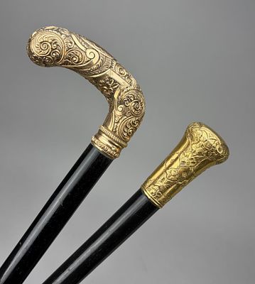 2 19th C. Antique Gold Filled Presentation Canes. Two antique presentation canes both with 