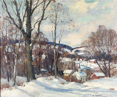 N. Ramsey Winter Landscape Oil Painting. Winter landscape oil painting, most likely a New 