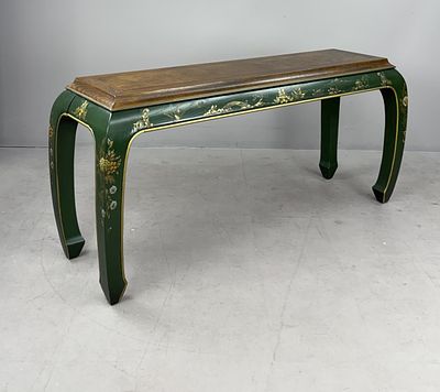 Chinoiserie Painted Console Table. Chinoiserie painted and gilt decorated console or sofa or 