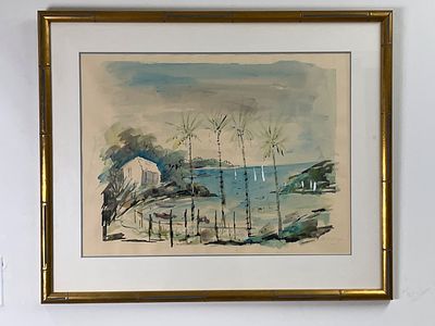 Alfred Birdsey (Bermudian, 1912–1996) Harbor Scene Watercolor. Watercolor painting of a harbor 