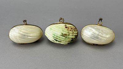 Set of Three Shell-Shaped Jewelry Cases, Metal and Shell. Set of three shell-shaped jewelry 