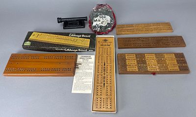 Milton Bradley Wooden Cribbage Boards, Set of 5 with Marbles. Set of five wooden cribbage boards 
