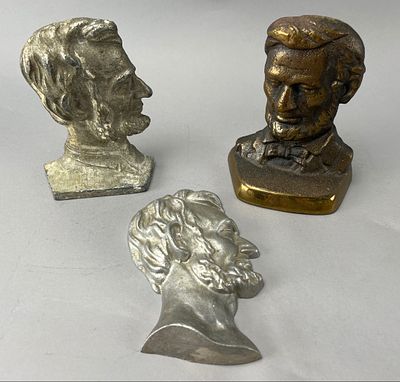 Group of Metal Busts Possibly Abraham Lincoln, Marked 'IBR'. Group of three metal busts of 