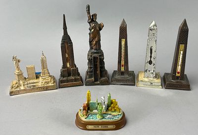 NYC Souvenir Miniatures Group of Seven, Metal Landmarks. Group of seven New York City souvenir 