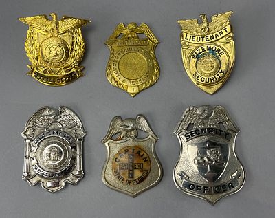 Collection of Six Security and Law Enforcement Badges. Collection of eight security and law 